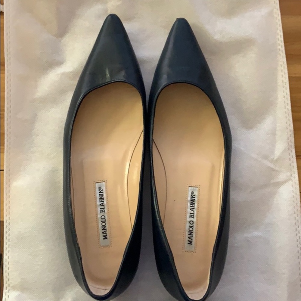 Dark navy blue Manolo Blanik pointy flats!!